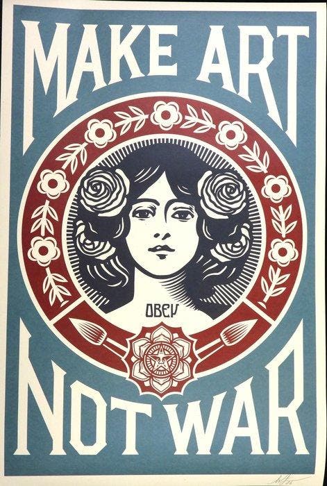 Shepard Fairey (OBEY) (1970) - Make Art Not War Blue SIGNED, Antiek en Kunst, Kunst | Tekeningen en Fotografie