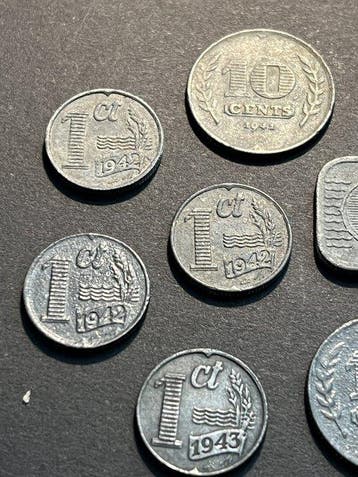 Nederland. Lot 13 zinken munten (1941-1943) (Zonder