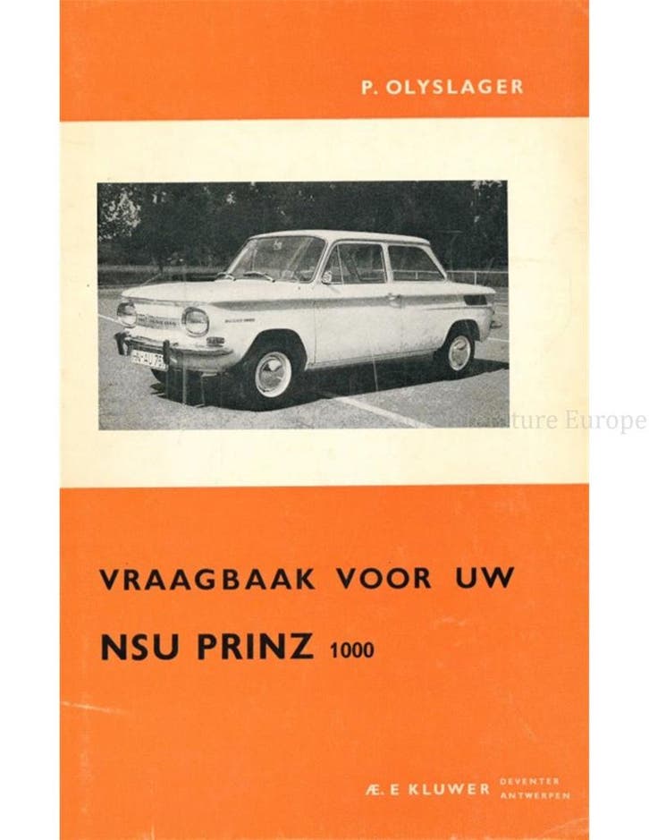 1964 -1965 NSU PRINZ 1000, VRAAGBAAK NEDERLANDS, Autos : Divers, Modes d'emploi & Notices d'utilisation