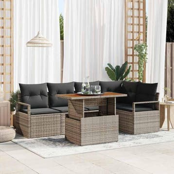 vidaXL Tuinbank Set 6 st Grijs Poly rattan, Verzenden, Nieuw