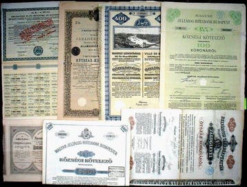 Hongarije. 20 x Hungarian Bonds and Stocks uncancelled +