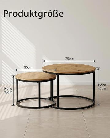 Salontafel rond - Koffietafel - Set van 2 - Bruin/Zwart - Am, Verzenden, Nieuw