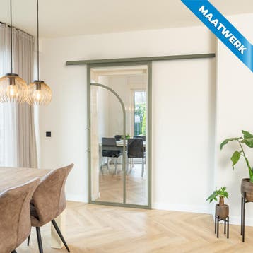Stalen Schuifdeur met koofsysteem Olijfgroen 2 Vlaks rond Ma, Doe-het-zelf en Bouw, Raamkozijnen en Schuifdeuren, Nieuw, Metaal