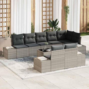 vidaXL Tuinbank Set met opslag Lichtgrijs Poly rattan, Verzenden, Nieuw