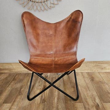 Stoel - Butterfly stoel (3107) - Leder, Metaal, Antiek en Kunst