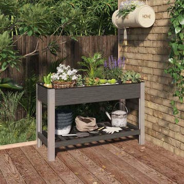vidaXL Plantenbak verhoogd met schap 120x50x75 cm HKC grijs, Verzenden, Nieuw