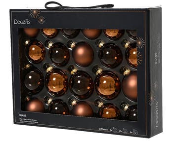 Kerstballen Glas Espresso 7 cm Set van 21, Nieuw