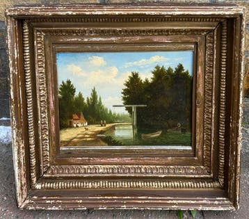 École néerlandaise (XIX) - Hollands landschap, Antiek en Kunst