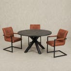 Mangohouten Eettafel Rond Tara 150 cm Zwart (5cm), Verzenden, Rond, Nieuw, Industriële meubels