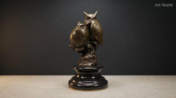 Statue, Een prachtig beeld van twee uilen - 18 cm - Bronze, Antiek en Kunst, Curiosa en Brocante