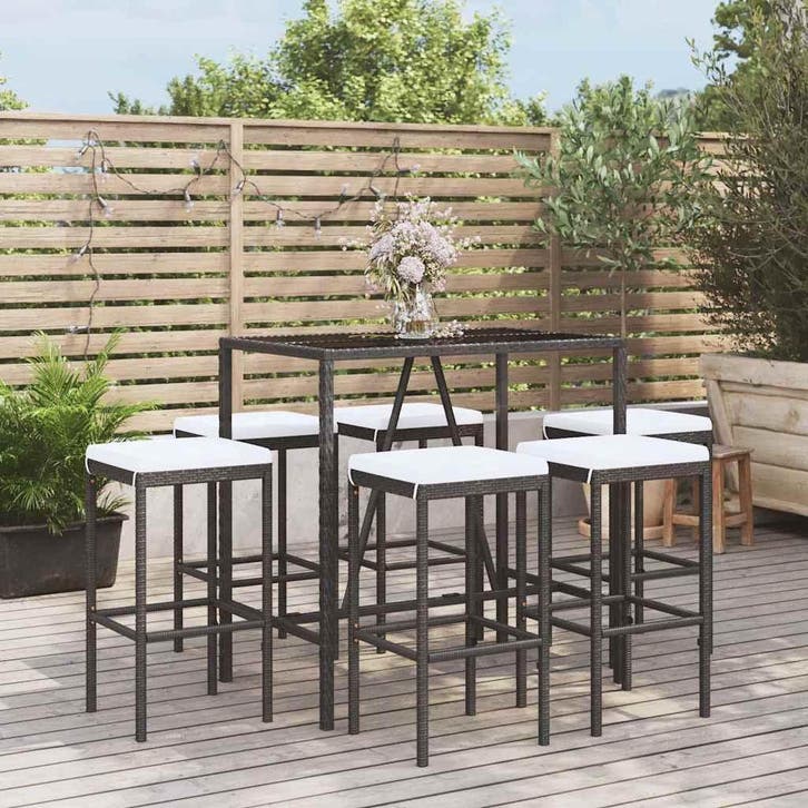 vidaXL 7-delige Tuinbarset met kussens poly rattan zwart, Jardin & Terrasse, Ensembles de jardin, Envoi