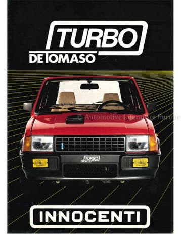 1986 INNOCENTI DE TOMASO TURBO BROCHURE FRANS (ZWITSERLAND)