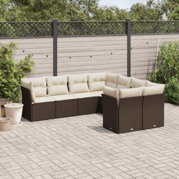 vidaXL 8-delige Loungeset met kussens poly rattan bruin, Verzenden, Nieuw, Loungeset