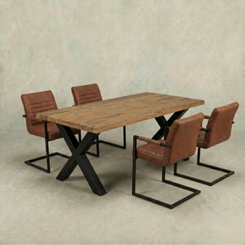 Mangohouten Eettafel Rechthoek Cedric 160x90 cm (6cm), Huis en Inrichting, Tafels | Eettafels, Verzenden, Nieuw, Industriële meubels
