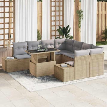 vidaXL Tuinbank Set 9 st Beige en Lichtgrijs poly rattan, Verzenden, Nieuw