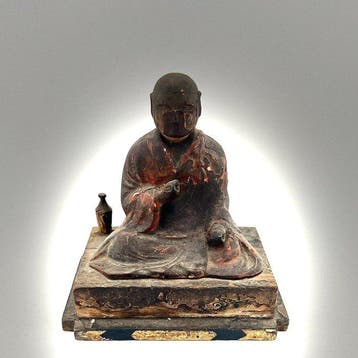 Antiek Japans houten Boeddhistisch monnikenbeeld met