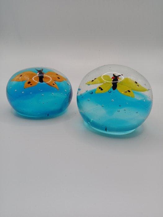 Murano - pareja - Presse-papier (2) - mariposas - Kristal, Antiquités & Art, Curiosités & Brocante