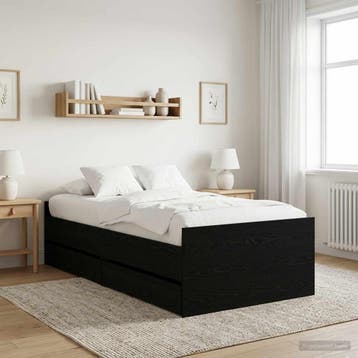 vidaXL Bedframe met lade met opslag Zwart eiken Massief, Verzenden, Nieuw