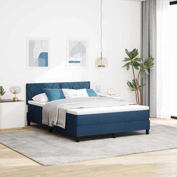 vidaXL Boxspring bed met hoofdeinde Blauw 160 x 200 cm Stof, Huis en Inrichting, Verzenden, Nieuw