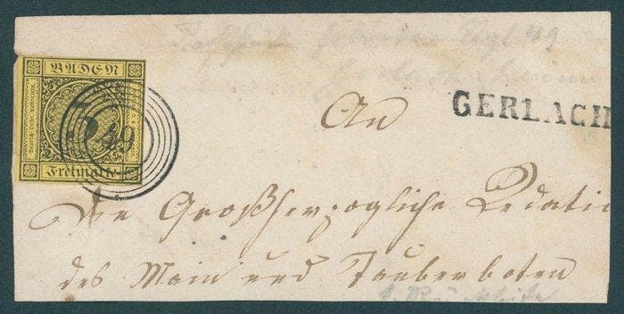 Baden 1851 - Zeldzaam dubbel gebruik van de 3 Kr. zwart op, Timbres & Monnaies, Timbres | Europe | Allemagne