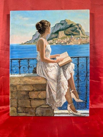 Valerio Altamira (XX-XXI) - Lettura sul balcone in costiera, Antiek en Kunst