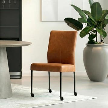 Set van 6 Leren eetkamerstoelen Comfort met wieltjes -, Huis en Inrichting, Stoelen, Ophalen of Verzenden, Nieuw, Leer