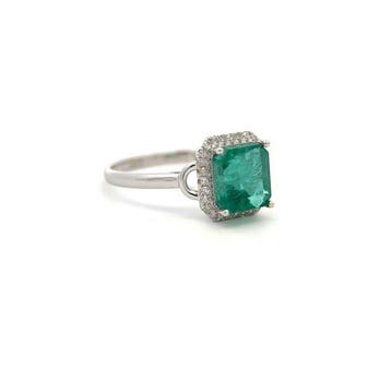 Bague - 14 carats Or blanc - 2.12ct. tw. Émeraude - Diamant