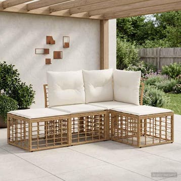 vidaXL Buiten bank set Naturel Polyester, Tuin en Terras, Verzenden, Nieuw