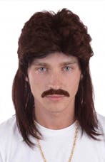Mullet Pruik Bruin Matje New Kids 80s Rocker Redneck Eighti, Ophalen of Verzenden