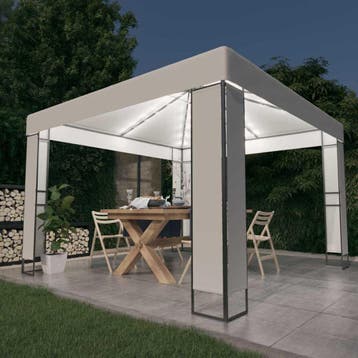 vidaXL Prieel met dubbel dak en LED-lichtslinger 3x3 m wit, Verzenden, Nieuw