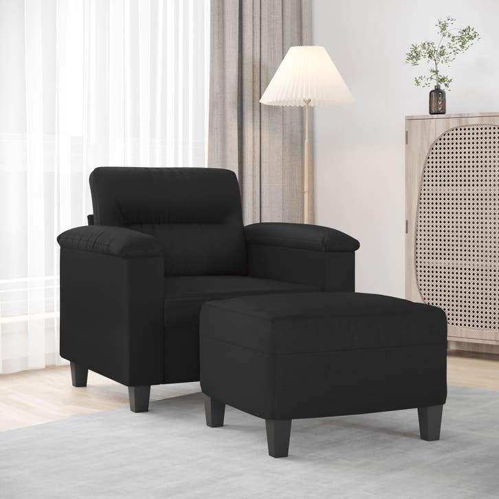 vidaXL Fauteuil met voetenbank / zetel 60 cm kunstleer zwart, Maison & Meubles, Canapés | Salons, Envoi