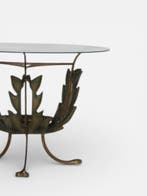 Bijzettafel - Glas, Hout, Messing - Drie acanthusbladeren,