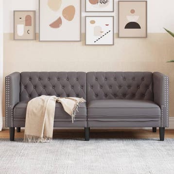 vidaXL Tweezitsbank Chesterfield-stijl kunstleer grijs, Huis en Inrichting, Verzenden, Nieuw