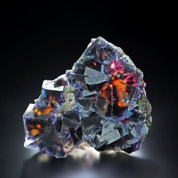 Oranje-rood, Blauwe FLUORITE-cluster uit Yindu,, Verzamelen