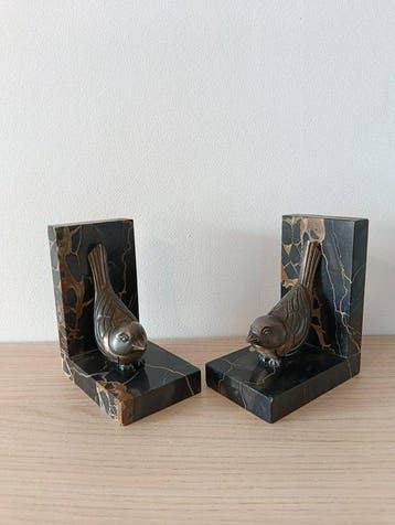 Boekensteunen (2) - Zinklegering, Marmer - Boeksteunen in, Antiek en Kunst