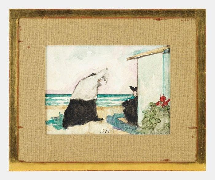 Nino Caffè (1908-1975) - La tentazione in vacanza, Antiquités & Art, Art | Peinture | Moderne