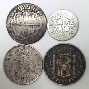 Spanje. Lot de 4 monnaies en argent, 1721/1883 (Zonder