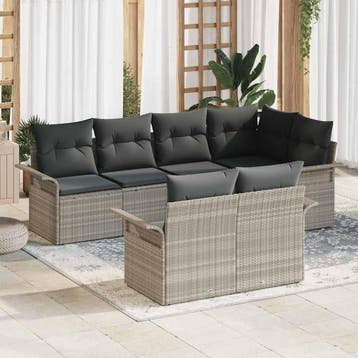 vidaXL Tuinbank Set met kussen 7 pcs Lichtgrijs poly rattan, Verzenden