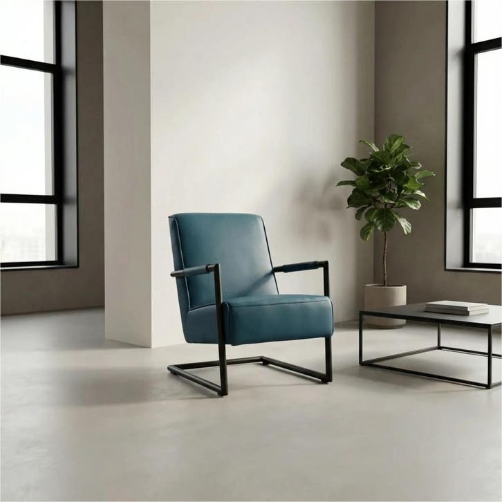 Set van 2 Leren fauteuils Lodge - Hermes Turquoise (blauw), Huis en Inrichting, Fauteuils, 75 tot 100 cm, Nieuw, 50 tot 75 cm