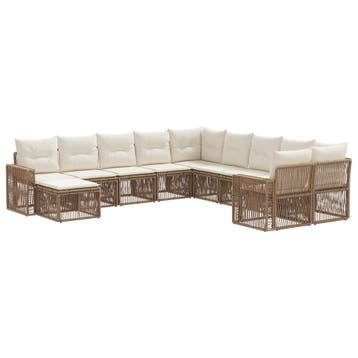 vidaXL Tuinbank Set 11 pcs Beige en Crème Wit poly rattan, Verzenden