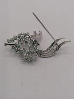 Broche - 18 karaat Witgoud Smaragd - Diamant