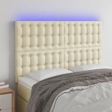 vidaXL Hoofdbord LED 144x5x118/128 cm kunstleer crèmekleurig, Verzenden