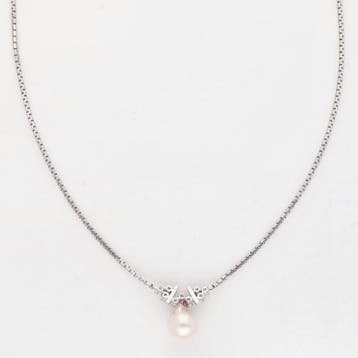 Collier - 14 carats Or blanc Diamant (Naturelle) - Perle, Bijoux, Sacs & Beauté, Colliers