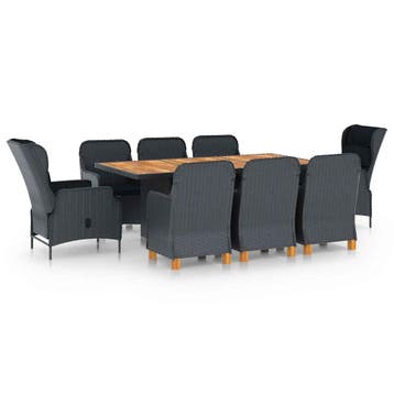 vidaXL 9-delige Tuinset met kussens poly rattan donkergrijs, Verzenden, Nieuw, Tuinset