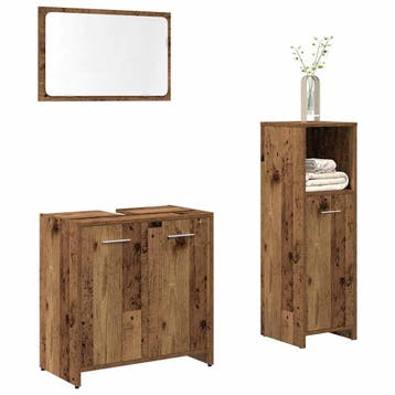 vidaXL 3-delige Badkamermeubelset bewerkt hout oud, Verzenden, Nieuw