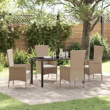vidaXL Tuin Eettafel Set 5 st Beige poly rattan, Verzenden, Nieuw