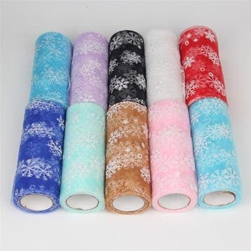 Lint Organza Tule met sneeuwvlokken Lila 15 cm rol 10 yard