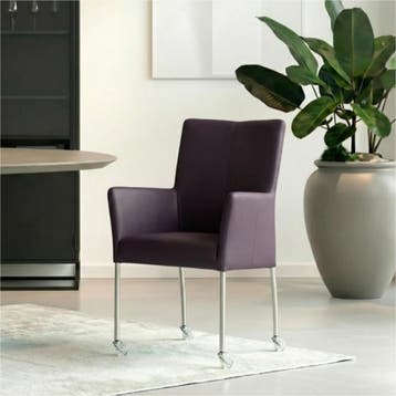 Set van 6 Leren eetkamerstoelen Comfort met wieltjes en, Ophalen of Verzenden, Nieuw, Leer