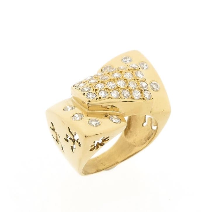 Gouden ring met zirconia, Handtassen en Accessoires, Ringen, Dame of Heer, Met edelsteen, Overige kleuren, 18 tot 19, Gebruikt
