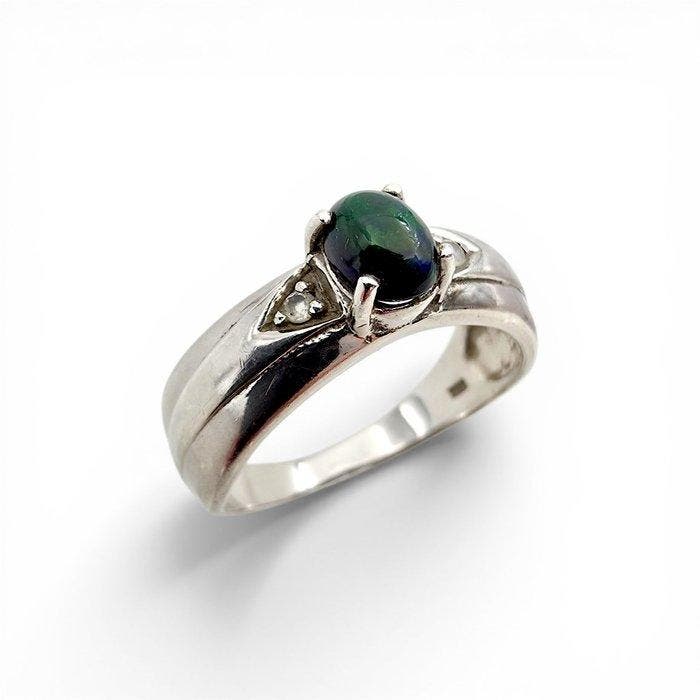 Zonder minimumprijs - Ring Zilver - Black Opal, Handtassen en Accessoires, Ringen